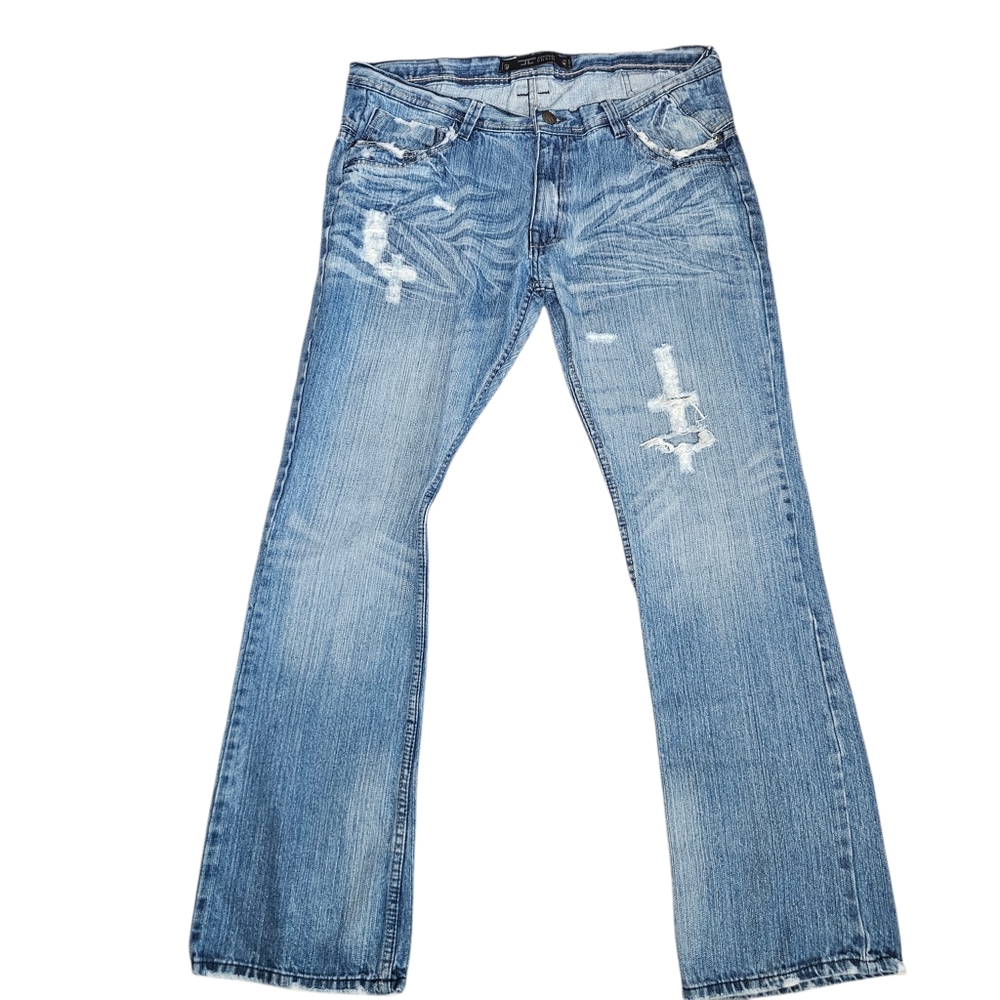 Jordan Craig Mens Distressed Straight Leg Blue Jeans Sz‎ 38x33 Moto Biker